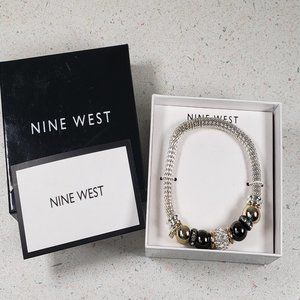 Nine West Bracelet Silver Tone Stretch Mesh Gold Silver Rhinestone Beads